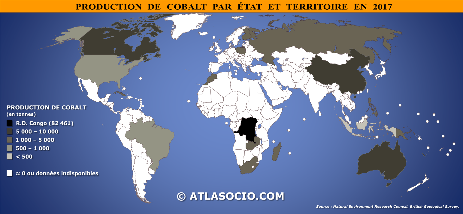 Carte du monde production de cobalt par État