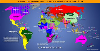 Carte du monde des principales langues officielles par État